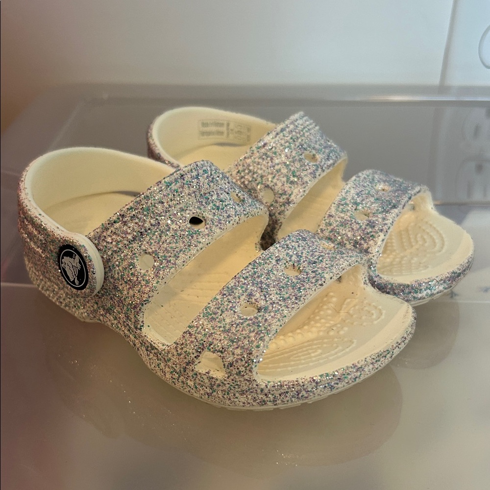 CROCS Kids Glittery Sandals - Cream and Multicolor